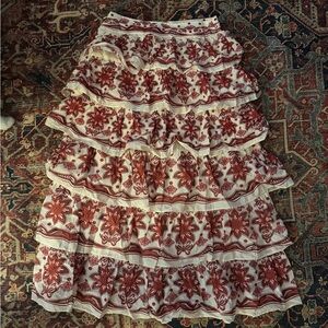 FARM Rio Red and Cream Floral Maxi Skirt